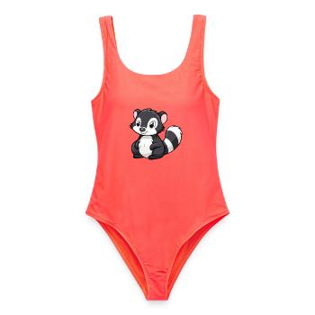 Stinktier niedliche Karikatur Kawaii Aquarell Tier Haustier - Frauen Badeanzug - Korallenrot - Vorne - AI Model Female 172 light (172cm)