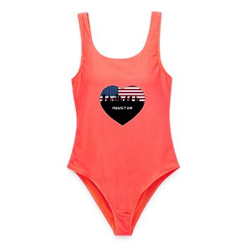 Houston Texas USA Flagge Skyline Reise Souvenir - Frauen Badeanzug - Korallenrot - Vorne - AI Model Female 172 light (172cm)