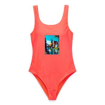 Ulm Deutschland Vintage Reiseposter WPA Souvenir - Frauen Badeanzug - Korallenrot - Vorne - AI Model Female 172 light (172cm)