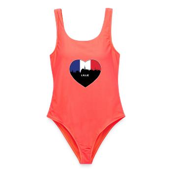 Lille Frankreich Flagge Skyline Reise Souvenir - Frauen Badeanzug - Korallenrot - Vorne - AI Model Female 172 light (172cm)