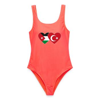 Jordanien Türkei Flagge Herz - Frauen Badeanzug - Korallenrot - Vorne - AI Model Female 172 light (172cm)