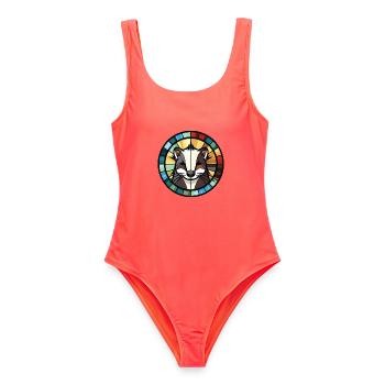 Stinktier Buntes Aquarell Tier Haustier Illustration - Frauen Badeanzug - Korallenrot - Vorne - AI Model Female 172 light (172cm)