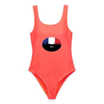 Nizza Frankreich Flagge Skyline Reise Souvenir - Frauen Badeanzug - Korallenrot - Vorne - AI Model Female 172 light (172cm)