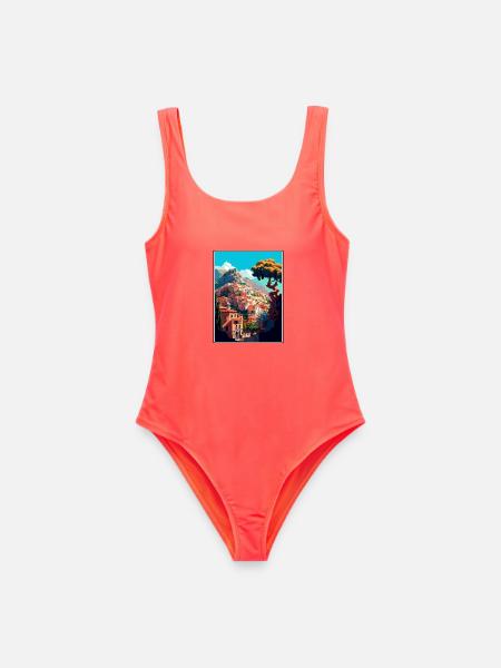 Taormina Italien Vintage Reiseposter WPA Souvenir - Frauen Badeanzug - Korallenrot