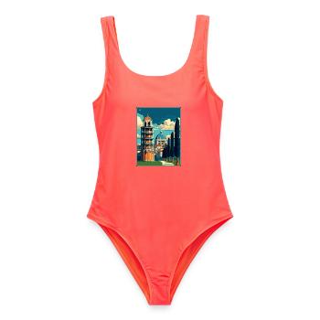 Pisa Italien Vintage Reiseposter WPA Souvenir - Frauen Badeanzug - Korallenrot - Vorne - AI Model Female 172 light (172cm)