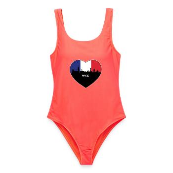 Nizza Frankreich Flagge Skyline Reise Souvenir - Frauen Badeanzug - Korallenrot - Vorne - AI Model Female 172 light (172cm)