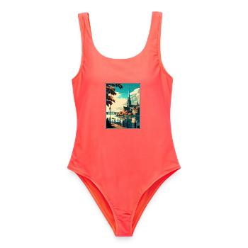 Konstanz Deutschland Vintage Reiseposter Souvenir - Frauen Badeanzug - Korallenrot - Vorne - AI Model Female 172 light (172cm)