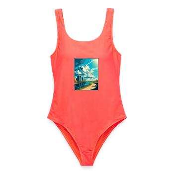 Almere Niederlande Vintage Reiseposter Souvenir - Frauen Badeanzug - Korallenrot - Vorne - AI Model Female 172 light (172cm)