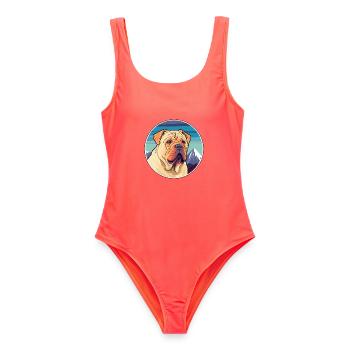 Miniatur Shar Pei Hunderasse Cartoon Kawaii Waterc - Frauen Badeanzug - Korallenrot - Vorne - AI Model Female 172 light (172cm)