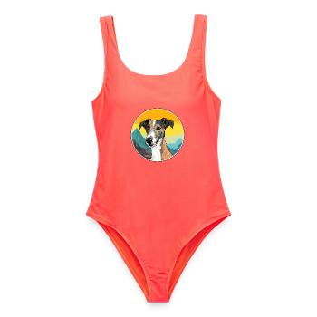Lurcher Hunderasse Karikatur Kawaii Aquarell - Frauen Badeanzug - Korallenrot - Vorne - AI Model Female 172 light (172cm)