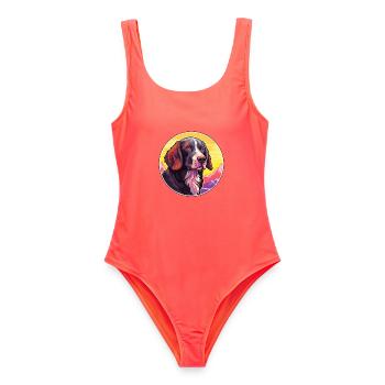 Friesische Vorstehund-Rasse-Karikatur Kawaii Watercol - Frauen Badeanzug - Korallenrot - Vorne - AI Model Female 172 light (172cm)