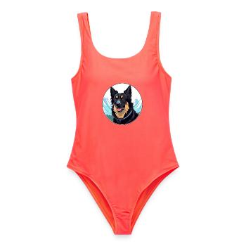 Belgische Groenendael Hunderasse Karikatur Kawaii Wasser - Frauen Badeanzug - Korallenrot - Vorne - AI Model Female 172 light (172cm)