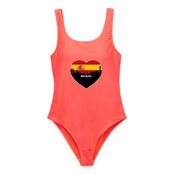 Bilbao Spanien Flagge Skyline Reise Souvenir - Frauen Badeanzug - Korallenrot - Vorne - AI Model Female 172 light (172cm)