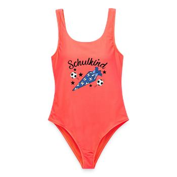 Schulkind Fußball Schulanfang - Frauen Badeanzug - Korallenrot - Vorne - AI Model Female 172 light (172cm)