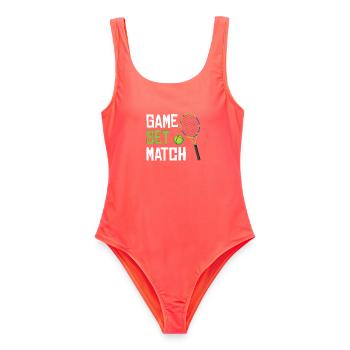 Game Set Match Tennis - Frauen Badeanzug - Korallenrot - Vorne - AI Model Female 172 light (172cm)