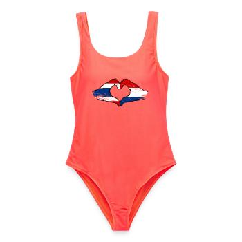 Thailand Holland Flagge Hände Herzform used - Frauen Badeanzug - Korallenrot - Vorne - AI Model Female 172 light (172cm)