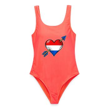 Holland Flagge Herz mit Pfeil - Frauen Badeanzug - Korallenrot - Vorne - AI Model Female 172 light (172cm)