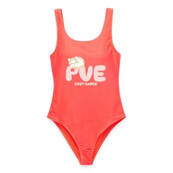 PVE Cozy Gaming Schlafkatze - Frauen Badeanzug - Korallenrot - Vorne - AI Model Female 172 light (172cm)