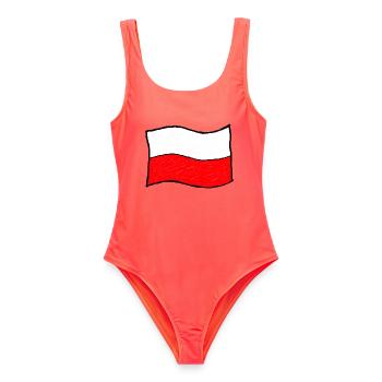 Handgezeichnete polnische Flagge - Frauen Badeanzug - Korallenrot - Vorne - AI Model Female 172 light (172cm)