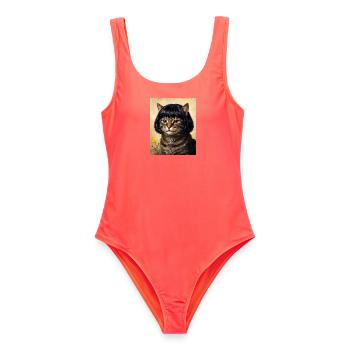 Lustige Katze Bob Haarschnitt - Frauen Badeanzug - Korallenrot - Vorne - AI Model Female 172 light (172cm)
