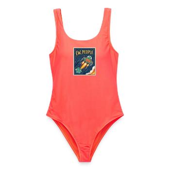 EW, Leute UFO-Cartoon - Frauen Badeanzug - Korallenrot - Vorne - AI Model Female 172 light (172cm)