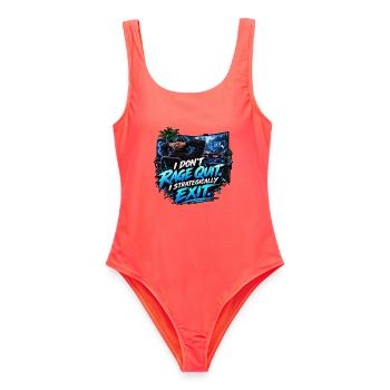 I Don't Rage Quit – Strategically Exit - Frauen Badeanzug - Korallenrot - Vorne - AI Model Female 172 light (172cm)