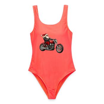 Weihnachtsbiker Santa auf Motorrad - Frauen Badeanzug - Korallenrot - Vorne - AI Model Female 172 light (172cm)