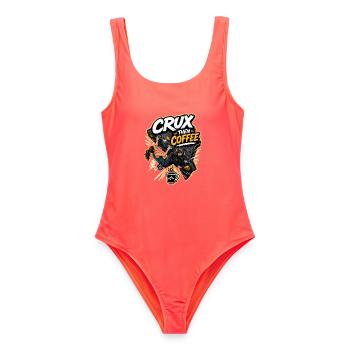 CRUX THEN COFFEE - Frauen Badeanzug - Korallenrot - Vorne - AI Model Female 172 light (172cm)