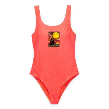 Schwarze Katze unter Vollmond - Frauen Badeanzug - Korallenrot - Vorne - AI Model Female 172 light (172cm)