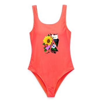 Blumen Arrangement abstrakt zerschnitten - Frauen Badeanzug - Korallenrot - Vorne - AI Model Female 172 light (172cm)