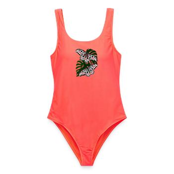 Schmetterling schwarz weiss Motte Falter - Frauen Badeanzug - Korallenrot - Vorne - AI Model Female 172 light (172cm)