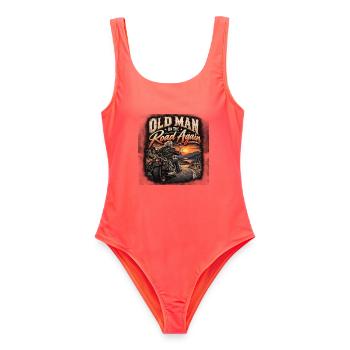 Old Biker - Frauen Badeanzug - Korallenrot - Vorne - AI Model Female 172 light (172cm)
