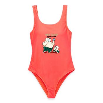 Papa – lustiger Eisbär-Vater - Frauen Badeanzug - Korallenrot - Vorne - AI Model Female 172 light (172cm)