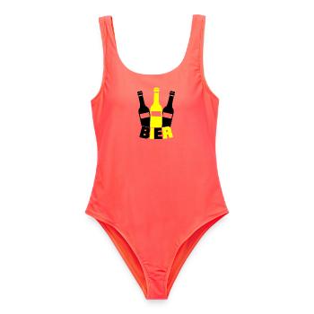 Gelbe Flaschen Silhouette - Frauen Badeanzug - Korallenrot - Vorne - AI Model Female 172 light (172cm)
