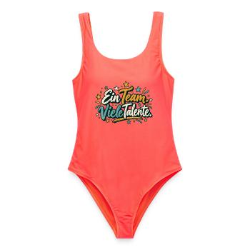 Team Shirt personalisierbar mit Teamname Ein Team  - Frauen Badeanzug - Korallenrot - Vorne - AI Model Female 172 light (172cm)