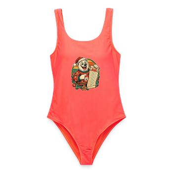 Christmas Eisbär Ava auf der Nice List - Frauen Badeanzug - Korallenrot - Vorne - AI Model Female 172 light (172cm)