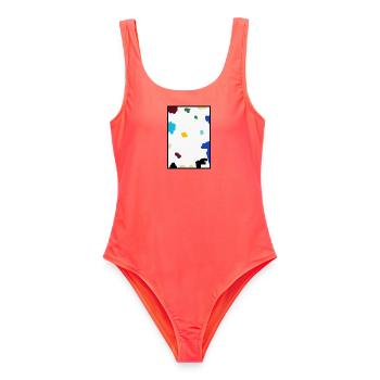 Abstraktes Konfetti auf weißer Leinwand - Frauen Badeanzug - Korallenrot - Vorne - AI Model Female 172 light (172cm)
