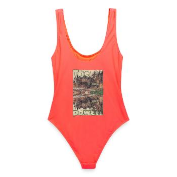 Harvester Shirt Design Retro Vintage Spruch XO751 - Frauen Badeanzug - Korallenrot - Hinten - AI Model Female 172 light (172cm)
