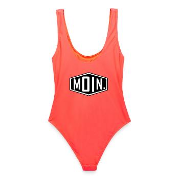 Moin - Frauen Badeanzug - Korallenrot - Hinten - AI Model Female 172 light (172cm)