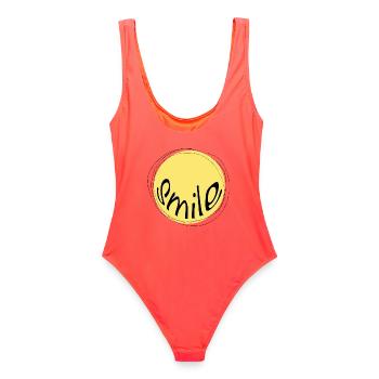 Sonniges Lächeln Kreis - Frauen Badeanzug - Korallenrot - Hinten - AI Model Female 172 light (172cm)