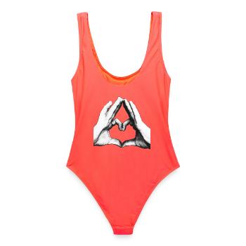SO MUCH LOVE - Hands - Frauen Badeanzug - Korallenrot - Hinten - AI Model Female 172 light (172cm)