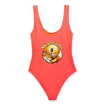 9Ball Billard Mehlfuchs  - Frauen Badeanzug - Korallenrot - Hinten - AI Model Female 172 light (172cm)