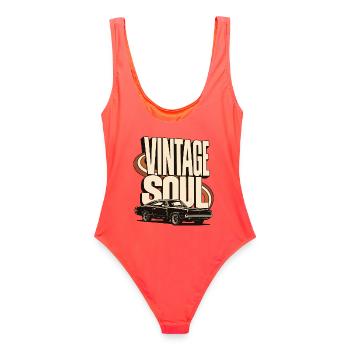 Vintage Soul Classic Car - Frauen Badeanzug - Korallenrot - Hinten - AI Model Female 172 light (172cm)
