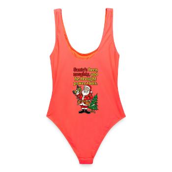 Santa's Naughty DIY Elektrowerkzeuge - Frauen Badeanzug - Korallenrot - Hinten - AI Model Female 172 light (172cm)