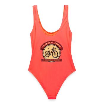 Ich bin Gravelbiker im Genuss-Modus - Frauen Badeanzug - Korallenrot - Hinten - AI Model Female 172 light (172cm)