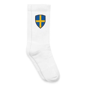 SWEDEN FLAG SHIELD - Kids Tennis Socks - white - Right