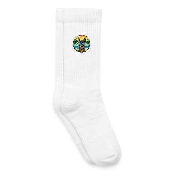 Doberman Pinscher Dog Breed Cartoon Sunglass Beach - Kids Tennis Socks - white - Right