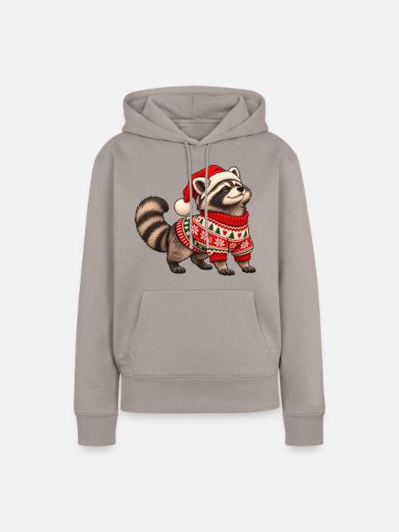 Weihnachts Waschbär – Norwegerpullover - Frauen Premium Bio Hoodie - Taupe