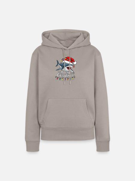 Weihnachtshai mit Lichterkette Hai - Frauen Premium Bio Hoodie - Taupe