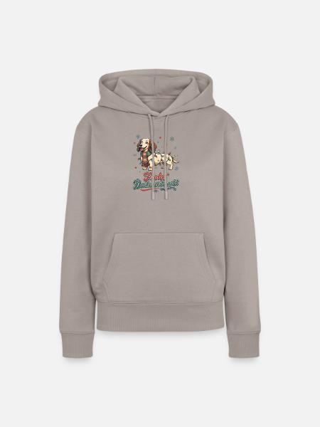 Frohe Dackelweihnacht – Retro Dackel - Frauen Premium Bio Hoodie - Taupe